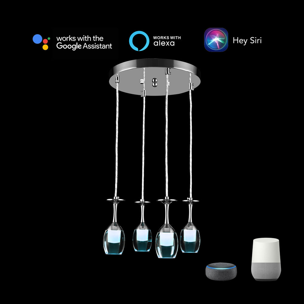 It brings fun light that can be used in every occasion. The pendant light features Wi-Fi apps, Siri Shortcut and Voice control technology (compatible with Amazon Alexa and Google Home Assistant) to set the pendant light dimmable and RGB multicolor. This pendant light can satisfy not only the various color lighting effect settings, but also the more dim color variations that slowly change. The light colors are vivid and bright and dimmable. 