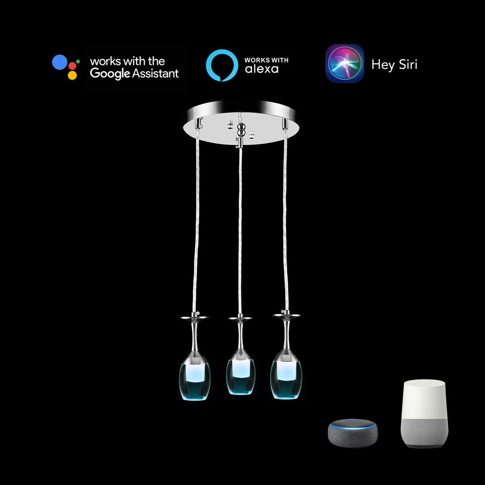 It brings fun light that can be used in every occasion. The pendant light features Wi-Fi apps, Siri Shortcut and Voice control technology (compatible with Amazon Alexa and Google Home Assistant) to set the pendant light dimmable and RGB multicolor. This pendant light can satisfy not only the various color lighting effect settings, but also the more dim color variations that slowly change. The light colors are vivid and bright and dimmable. 