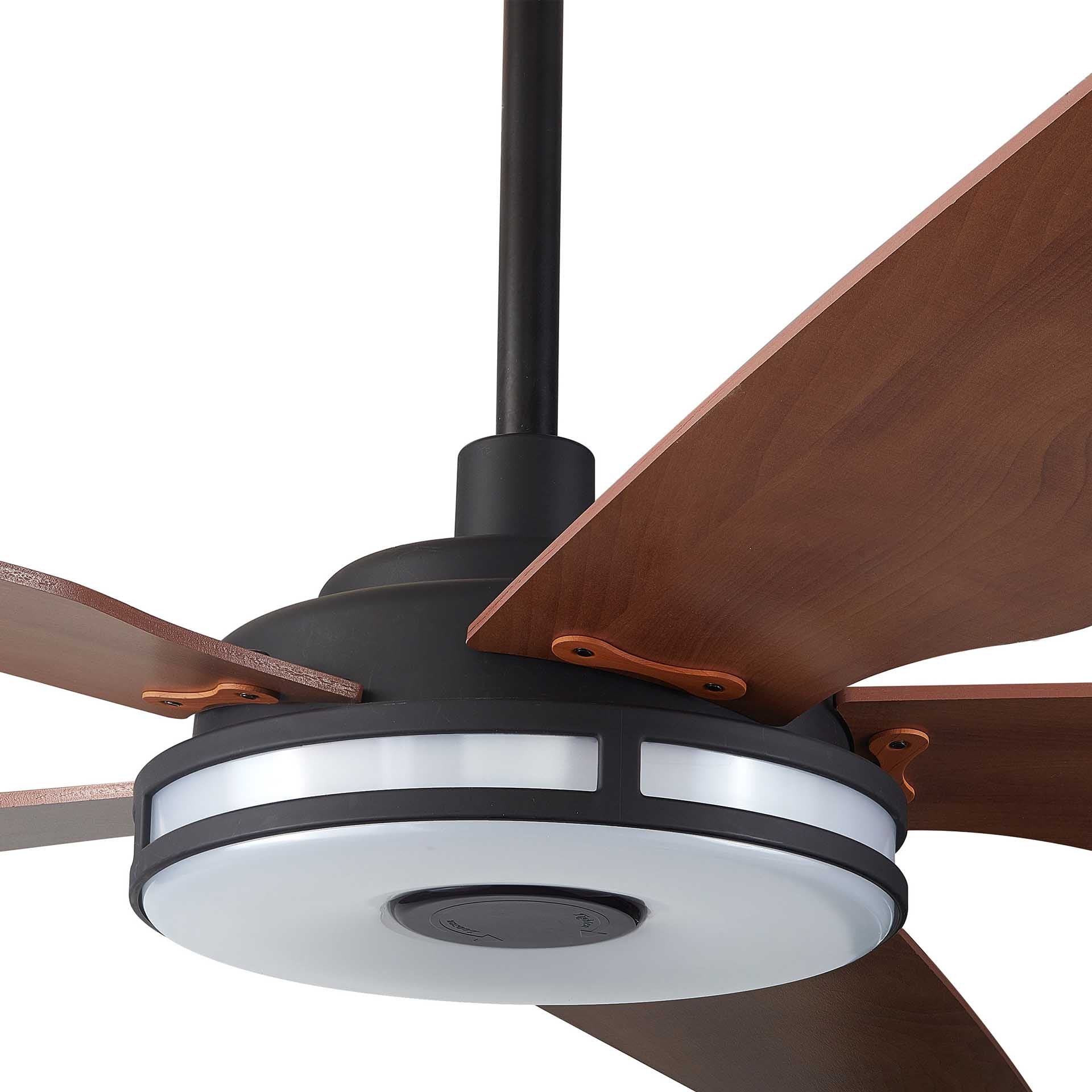Carro Explorer 56&#39;&#39; 5-Blade Smart Ceiling Fan with LED Light Kit &amp; Remote - Black Case and Wood Grain Fan Blades