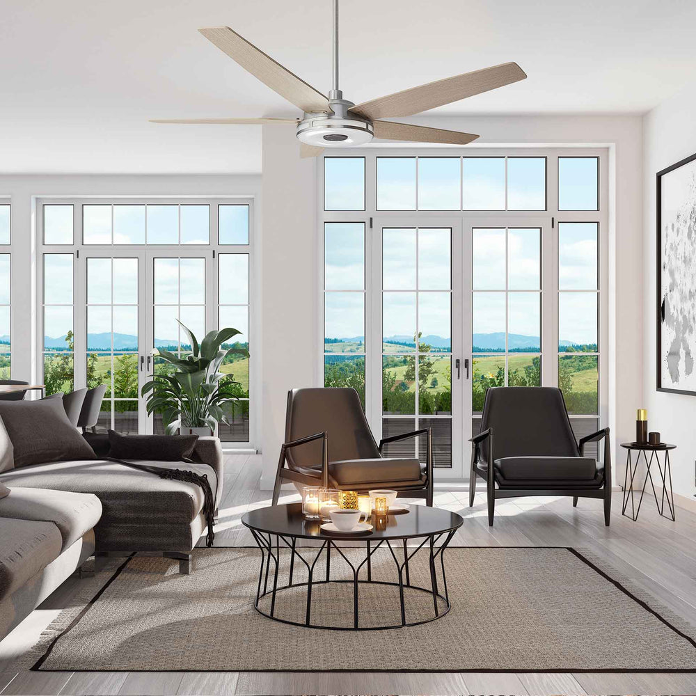 Explorer Outdoor 56" Smart Ceiling Fan with LED Light Kit-Silver case and wood grain fan blades