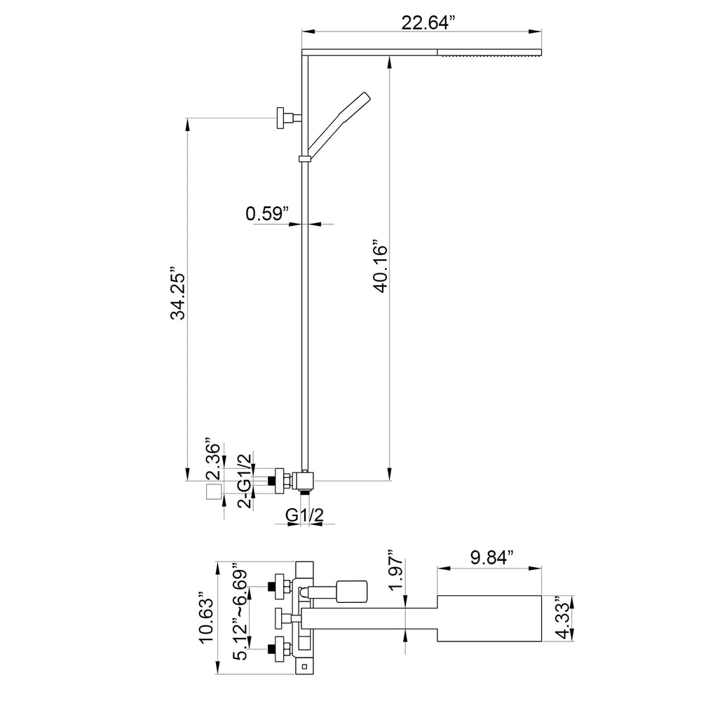 Amexty Exposed 2 Function Rainfall Shower Set with Handshower in Matte Black