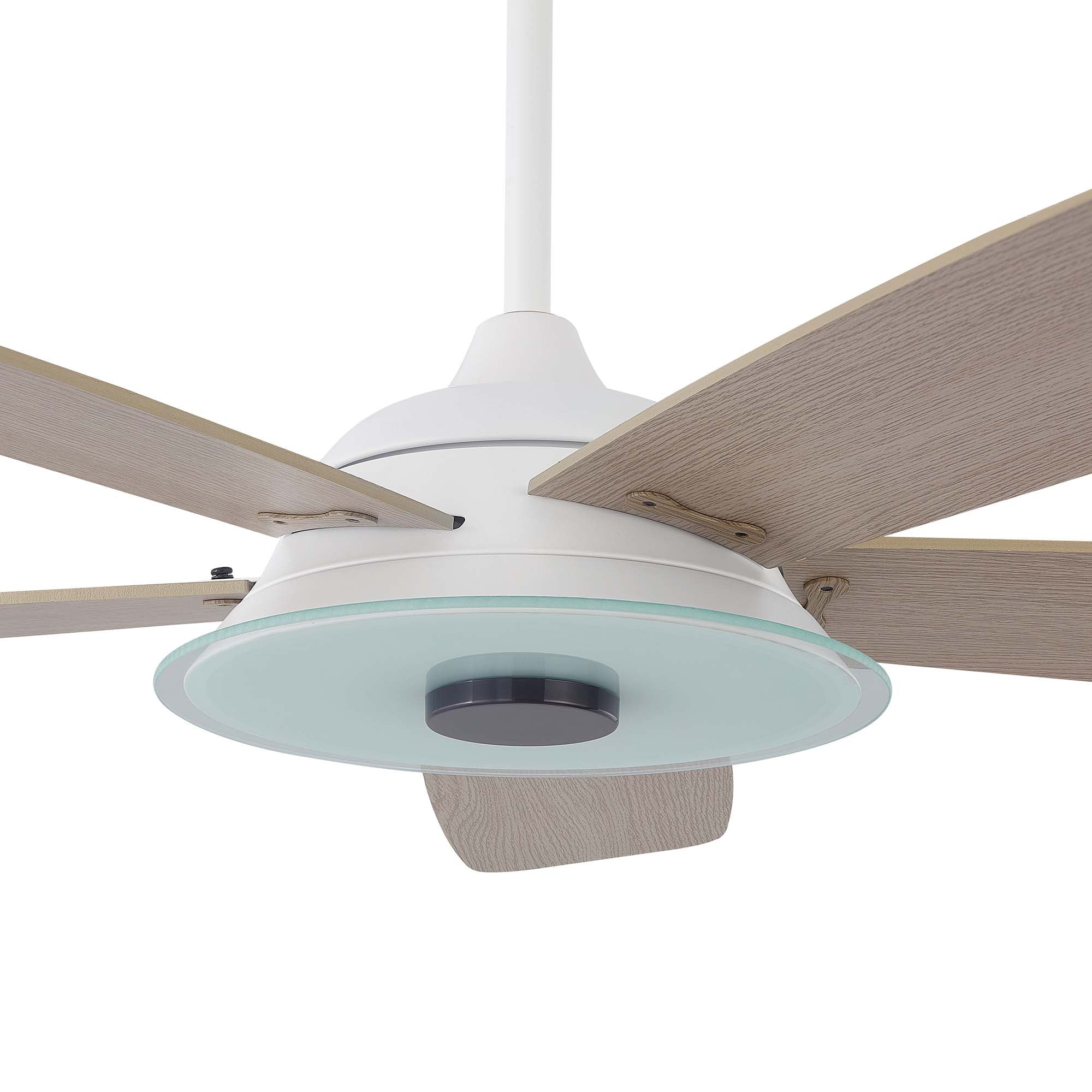 Carro Home Striker 56&#39;&#39; 5-Blade Smart Ceiling Fan with LED Light Kit &amp; Remote - White Case and Light Wood Fan Blades