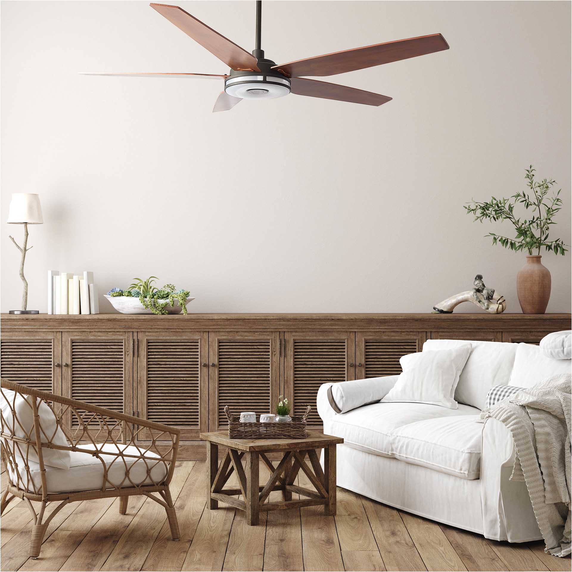 Carro Explorer 56&#39;&#39; 5-Blade Smart Ceiling Fan with LED Light Kit &amp; Remote - Black Case and Wood Grain Fan Blades