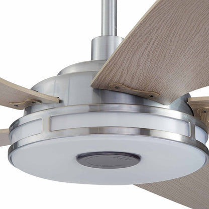Explorer Outdoor 56&quot; Smart Ceiling Fan with LED Light Kit-Silver case and wood grain fan blades