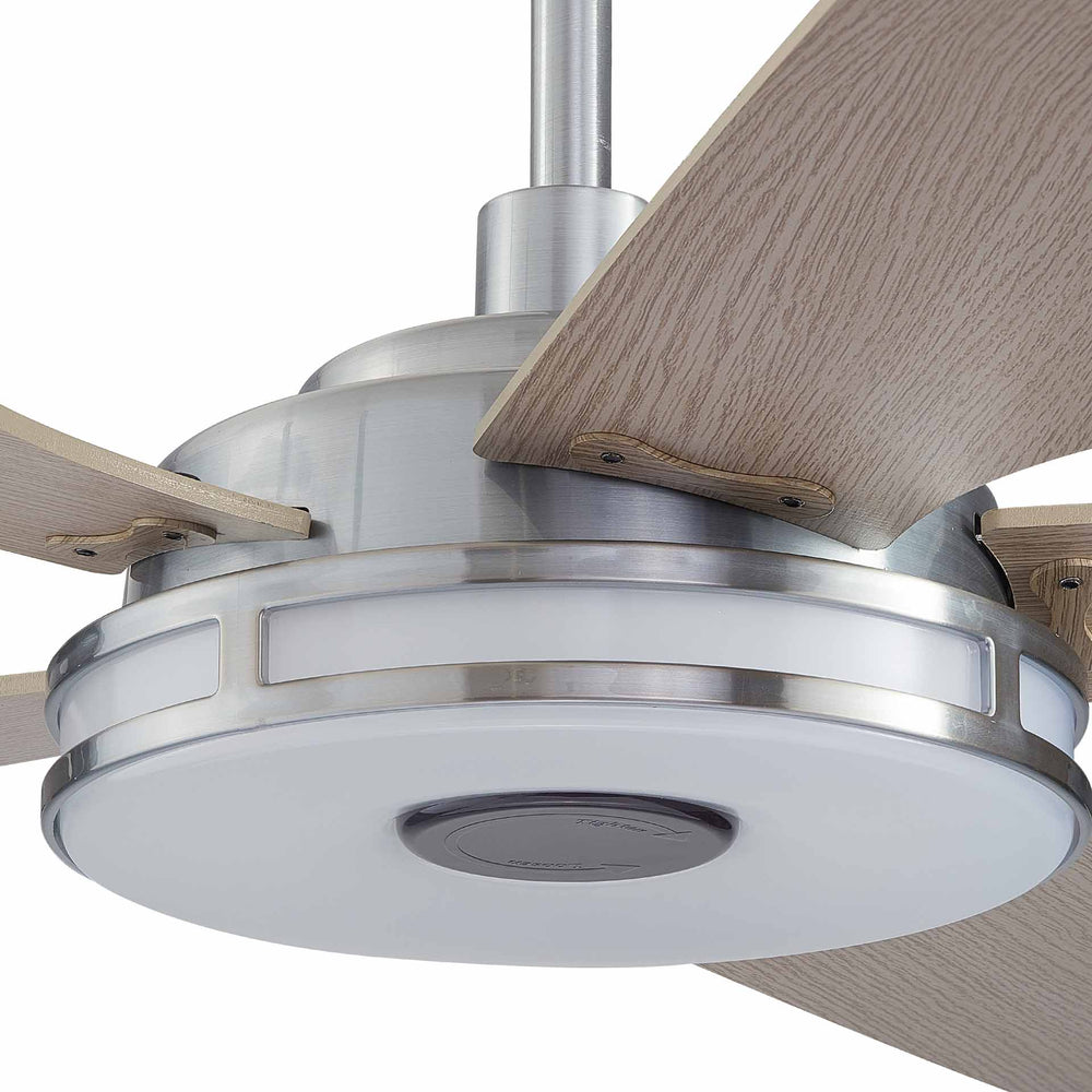 Explorer Outdoor 56" Smart Ceiling Fan with LED Light Kit-Silver case and wood grain fan blades
