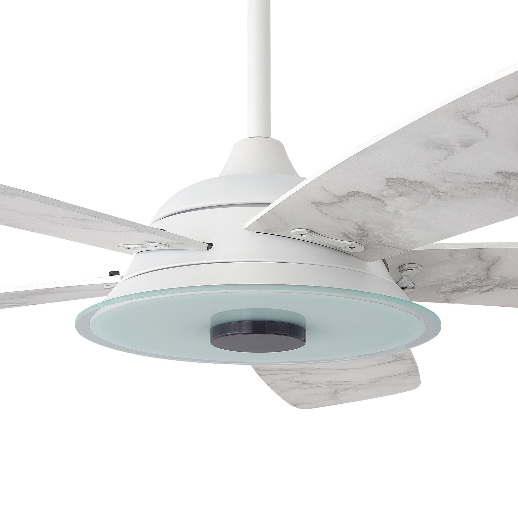 Carro Home Striker 56&#39;&#39; 5-Blade Smart Ceiling Fan with LED Light Kit &amp; Remote - White Case and White Marble Pattern Fan Blades