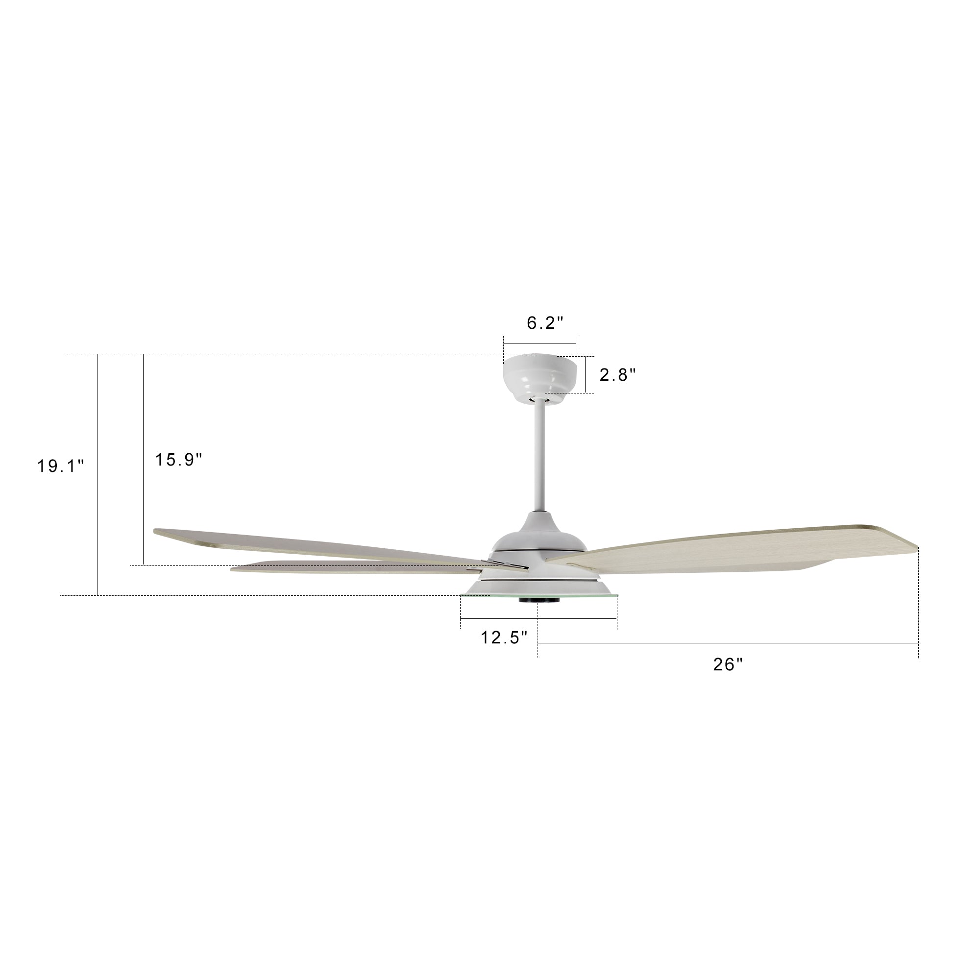 Striker Outdoor 52&#39;&#39; Smart Ceiling Fan with LED Light Kit-White base with light wood grain blades